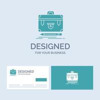 briefcase. business. financial. management. portfolio Business Logo Glyph Icon Symbol for your business. Turquoise Business Cards with Brand logo template. vector