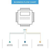 Processor. Hardware. Computer. PC. Technology Business Flow Chart Design with 3 Steps. Line Icon For Presentation Background Template Place for text vector