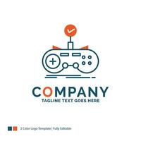 Check. controller. game. gamepad. gaming Logo Design. Blue and Orange Brand Name Design. Place for Tagline. Business Logo template. vector