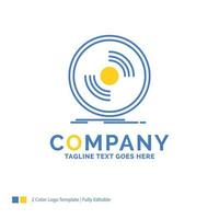 Disc. dj. phonograph. record. vinyl Blue Yellow Business Logo template. Creative Design Template Place for Tagline. vector