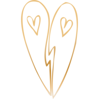 Simple golden doodle hand drawn heart. Isolated design element for valentine's day, wedding, romance png