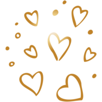 Simple golden doodle hand drawn heart. Isolated design element for valentine's day, wedding, romance png