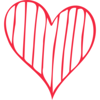 semplice rosso cuore, mano disegnato illustrazione nel scarabocchio stile. San Valentino giorno, amore, romanza. trasparente png clipart