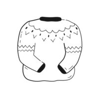 Cozy sweater with pattern. Ugly winter and autumn clothes in black linear drawing style. Png on transparent background