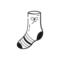 Doodle handgezeichnete Socke. süße Socke im schwarzen linearen Zeichenstil. png auf transparentem hintergrund