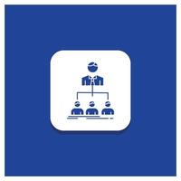 Blue Round Button for team. teamwork. organization. group. company Glyph icon vector