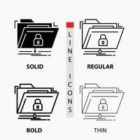 encryption. files. folder. network. secure Icon in Thin. Regular. Bold Line and Glyph Style. Vector illustration