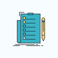 expertise. checklist. check. list. document Flat Icon. green and Yellow sign and symbols for website and Mobile appliation. vector illustration