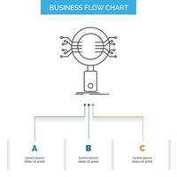 Analysis. Search. information. research. Security Business Flow Chart Design with 3 Steps. Line Icon For Presentation Background Template Place for text vector