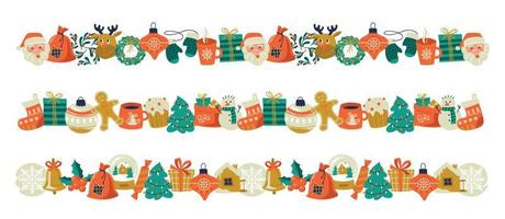 Set of Christmas frames. Christmas border. Ribbon from Christmas elements. Seamless Christmas pattern. Vector image.