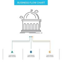 Library. school. education. learning. university Business Flow Chart Design with 3 Steps. Line Icon For Presentation Background Template Place for text vector