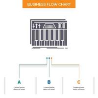 Controller. keyboard. keys. midi. sound Business Flow Chart Design with 3 Steps. Glyph Icon For Presentation Background Template Place for text. vector