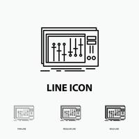 Console. dj. mixer. music. studio Icon in Thin. Regular and Bold Line Style. Vector illustration