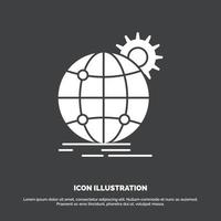 international. business. globe. world wide. gear Icon. glyph vector symbol for UI and UX. website or mobile application