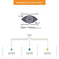 attention. eye. focus. looking. vision Business Flow Chart Design with 3 Steps. Glyph Icon For Presentation Background Template Place for text. vector