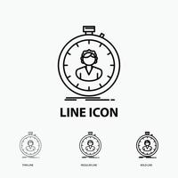 fast. speed. stopwatch. timer. girl Icon in Thin. Regular and Bold Line Style. Vector illustration