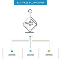 Arcade. game. gaming. joystick. stick Business Flow Chart Design with 3 Steps. Line Icon For Presentation Background Template Place for text vector