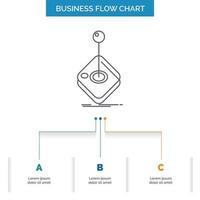 arcada. juego. juego de azar. palanca de mando. palo de diseño de diagrama de flujo de negocios con 3 pasos. icono de línea para el lugar de plantilla de fondo de presentación para texto vector