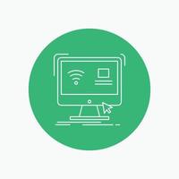 Control. computer. monitor. remote. smart White Line Icon in Circle background. vector icon illustration