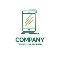 Device. mobile. phone. smartphone. telephone Flat Business Logo template. Creative Green Brand Name Design. vector