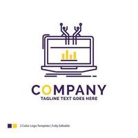 Company Name Logo Design For Analysis. analytical. management. online. platform. Purple and yellow Brand Name Design with place for Tagline. Creative Logo template for Small and Large Business. vector