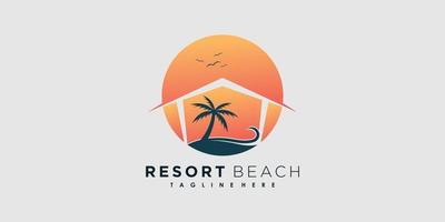 vector de diseño de logotipo de playa de resort con concepto creativo de palma de icono