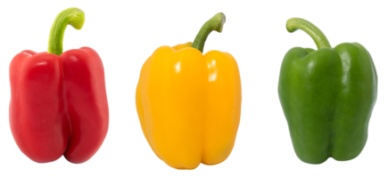 Fresh vegetables Three sweet Red, Yellow, Green Peppers isolated png