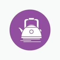 Tea. kettle. teapot. camping. pot White Glyph Icon in Circle. Vector Button illustration