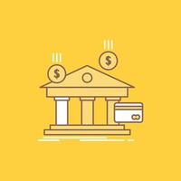 bank. payments. banking. financial. money Flat Line Filled Icon. Beautiful Logo button over yellow background for UI and UX. website or mobile application vector