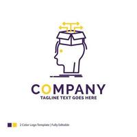 diseño del logotipo del nombre de la empresa para datos. extracción. cabeza. conocimiento. intercambio. diseño de marca púrpura y amarillo con lugar para eslogan. plantilla de logotipo creativo para pequeñas y grandes empresas. vector