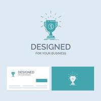 award. cup. prize. reward. victory Business Logo Glyph Icon Symbol for your business. Turquoise Business Cards with Brand logo template. vector