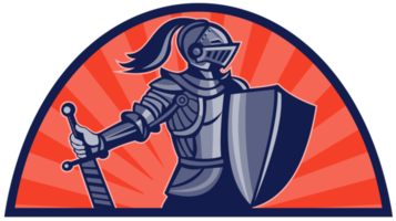 Knight with sword and shield facing side png