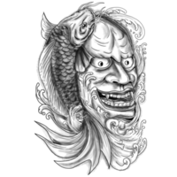 Hannya Maske Koi-Fische kaskadierendes Wasser Tattoo png