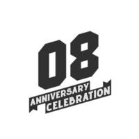 Tarjeta de felicitación de celebración de 8 aniversario, 8 aniversario vector