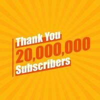 gracias 20000000 suscriptores, 20 millones de suscriptores celebran un diseño moderno y colorido. vector