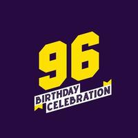 Diseño de vector de celebración de cumpleaños 96, cumpleaños de 96 años