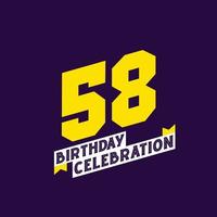 Diseño de vector de celebración de cumpleaños 58, cumpleaños de 58 años