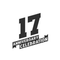 Tarjeta de felicitación de celebración de 17 años, 17 años de aniversario. vector