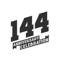 144 Anniversary Celebration greetings card,  144th years anniversary vector