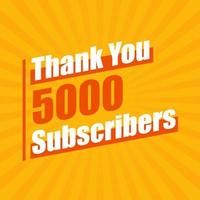 gracias 5000 suscriptores, celebración de 5k suscriptores diseño moderno y colorido. vector