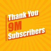 Thanks 9000000 subscribers, 9M subscribers celebration modern colorful design. vector