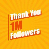 gracias 1 millón de seguidores, 1000000 seguidores celebración diseño colorido moderno. vector