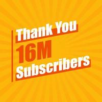 Thanks 16M subscribers, 16000000 subscribers celebration modern colorful design. vector