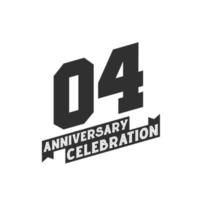 Tarjeta de felicitación de celebración de 4 aniversario, 4to aniversario vector