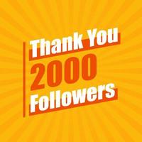 gracias 2000 seguidores, 2k seguidores celebración diseño colorido moderno. vector
