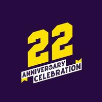 22nd Anniversary Celebration vector design,  22 years anniversary