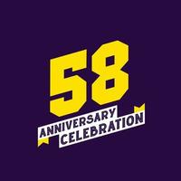 Diseño vectorial de celebración del 58 aniversario, aniversario de 58 años vector