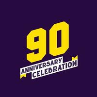 Diseño vectorial de celebración del 90 aniversario, aniversario de 90 años vector