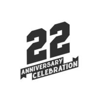 22 Anniversary Celebration greetings card,  22nd years anniversary vector