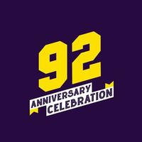 92nd Anniversary Celebration vector design,  92 years anniversary